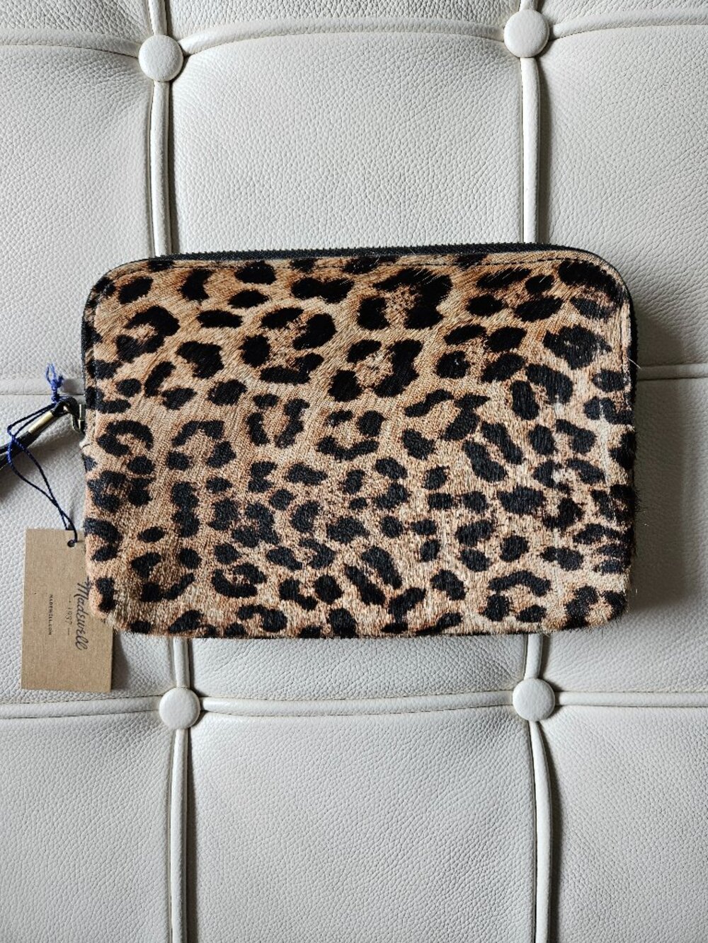NWT Madewell Leopard Calf Hair Leather Zip Clutch Wallet